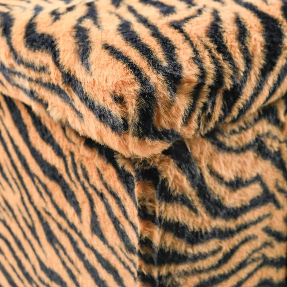 Go-Poufs Knock-Down Rectangular Faux Fur Storage Ottoman |  Tiger Tan/White - Picture 3 of 8